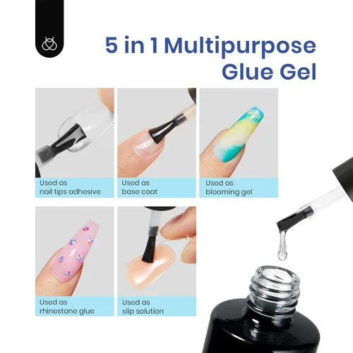 Vista 5 de Beetles - Kit de extensión de uñas de gel, 240 puntas de uñas de gel cuadradas cortas preformadas con base de gel multiusos 5 en 1, lámpara de uñas