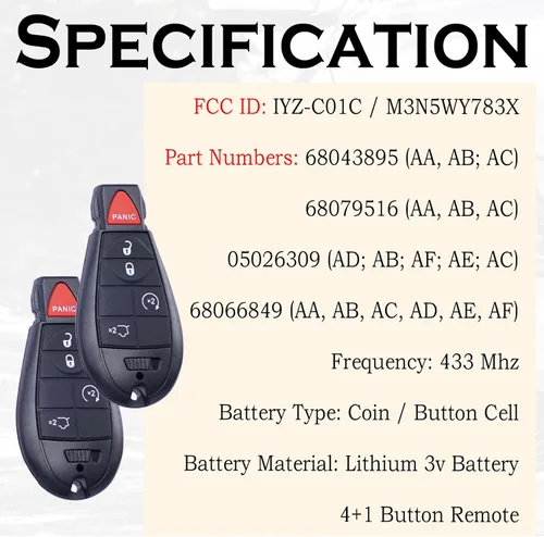 Vista 3 de Remote Key Fob FOBIK Replacement Fits for Jeep Grand Cherokee 2008 2009 2010 2011 2012 2013 Commander 2008-2010 IYZ-C01C Keyless Entry Remote Start