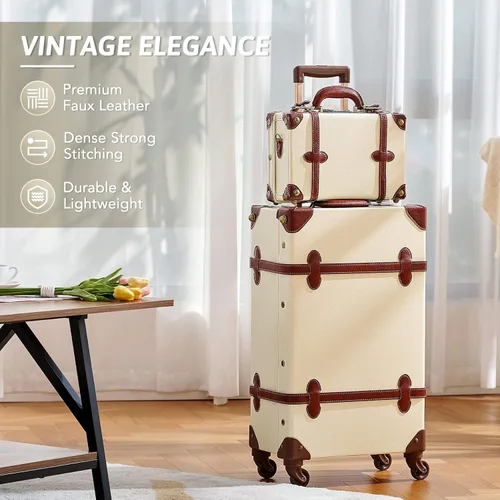Vista 2 de CO-Z - Juego de maletas vintage premium de 24" y bolsa de mano de 12" con candados TSA), CO-Z-BUBR