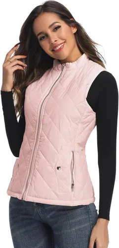 Vista 2 de Chaleco para exteriores de mujer, chaleco acolchado ligero con cremallera y cuello alto.