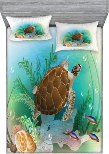 Vista 13 de Ambesonne Island Map - Juego de sábanas bajeras y fundas de almohada, mapa del tesoro súper detallado, diseño de piratas rústicos grungy, tema