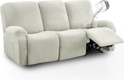 Vista 8 de vctops Funda repelente al agua para silla reclinable de 4 piezas con bolsillo lateral, diseño de hojas de jacquard, elástica, suave, protector