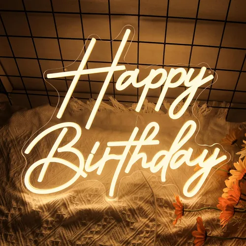 Letrero de neón de feliz cumpleaños para decoración de pared, letrero de luz LED regulable de feliz cumpleaños, letrero de feliz cumpleaños para