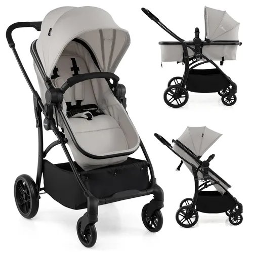 Vista 10 de INFANS Cochecito de bebé 2 en 1, cochecito convertible con moisés, asiento reversible, respaldo ajustable, plegable con una mano, cochecito compacto