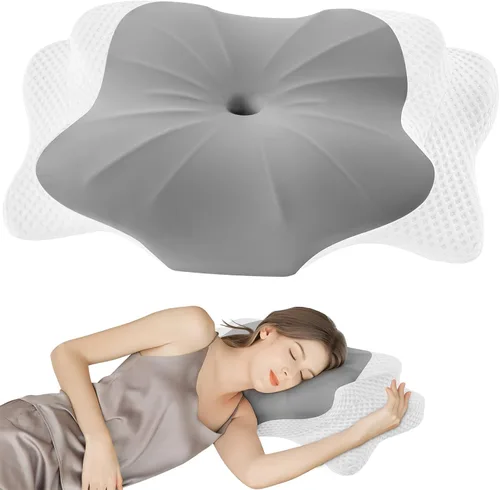 Vista 9 de DONAMA - Almohada cervical para cuello y hombro, almohada de espuma viscoelástica con contorno, almohada ergonómica para el cuello con funda