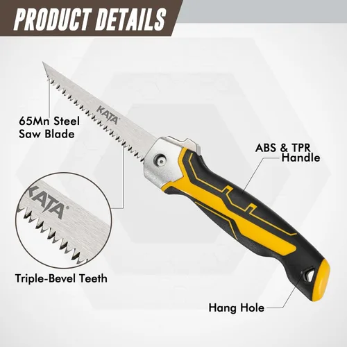Vista 3 de KATA Sierra Jab plegable para paneles de yeso, cuchillo para paneles de yeso con mango de agarre suave, sierra de mano con ojo de cerradura, sierra
