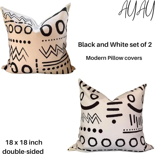 Vista 2 de AYAY Fundas de almohada decorativas modernas de 18 x 18 pulgadas, almohadas bohemias para sofá cama, juego de 2 fundas modernas, almohadas de tela