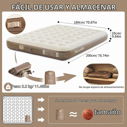 Vista 9 de Naturehike Colchón de aire compacto tamaño king con bomba recargable USB incorporada, colchones inflables, cama de aire hinchable para el hogar