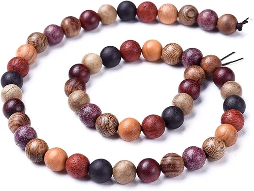 Vista 2 de 1 hebra de cuentas de madera natural de 0.236 in, bola pulida redonda colorida, cuentas espaciadoras sueltas de madera para pulseras, collares