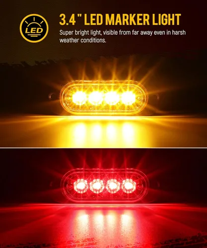 Vista 2 de Partsam 16 piezas de 8.6 cm de carcasa de aluminio rojo/ámbar LED luces de señalización lateral de despeje, luces marcadoras de montaje