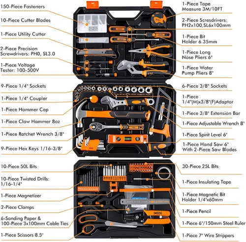 Vista 2 de XOOL 368 Piece Home Repair Tool Kit with Drawer Toolbox, Includes Hammer, Pliers, Screwdrivers, Wrench, Tape Measure & More for Home Repair