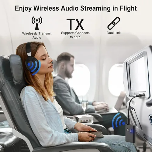 Vista 2 de Receptor transmisor Bluetooth para TV 2 en 1 Bluetooth 5.3 adaptador para avión compatible con 2 AirPods/auriculares, adaptador de audio inalámbrico