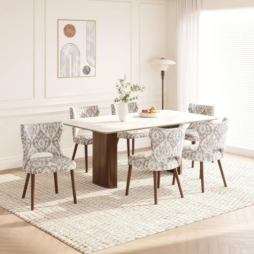 Vista 15 de Juego de 2 sillas de comedor tapizadas, sillas de cocina con respaldo curvado