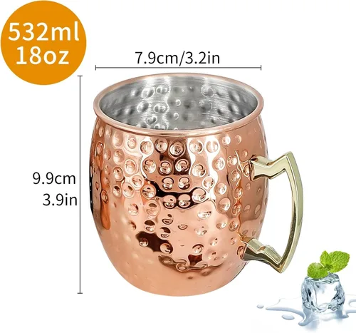 Vista 6 de SuproBarware Moscow Mule - Juego de 2 tazas de acero inoxidable de 18 onzas, aptas para alimentos, martilladas, ideales para cócteles, agua