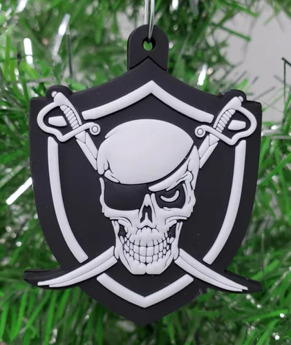 Vista 2 de Juego de adornos navideños con temática de equipo de fútbol plateado y negro