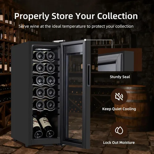 Vista 3 de Mini refrigerador de vino, Compresor de 12 botellas Refrigerador de vino refrigerador, Bodega independiente para vino tinto y blanco, Control