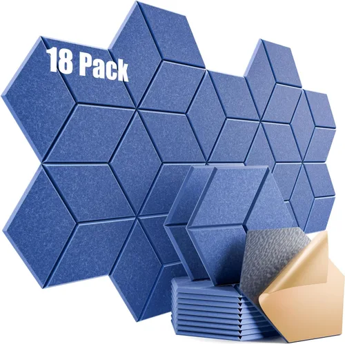 Vista 59 de Paquete de 12 paneles acústicos autoadhesivos de 12 x 10 x 0.4 pulgadas, paneles de espuma a prueba de sonido con alta densidad, diseño forrado