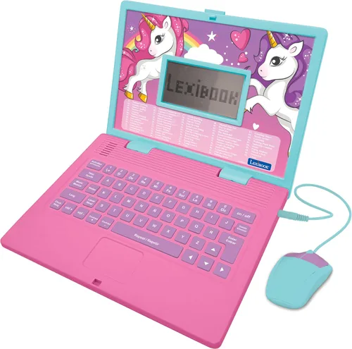 LEXiBOOK - Ordenador portátil educativo y bilingüe Unicornio español/inglés - Juguetes para niños con 124 actividades para aprender matemáticas,
