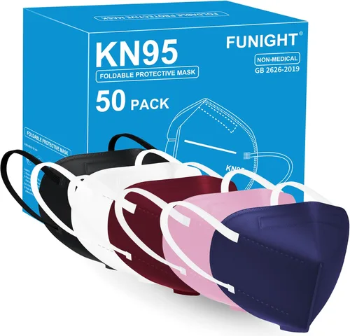 Vista 12 de Funight - Mascarillas KN95, paquete de 50 unidades, 5 capas, transpirables, eficiencia del filtro de ≥ 95%, máscaras desechables protectoras contra