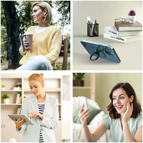 Vista 6 de Soporte para anillo de teléfono celular con diamante transparente, rotación de 360, compatible con iPhones (2 plateados, 2 rosas)