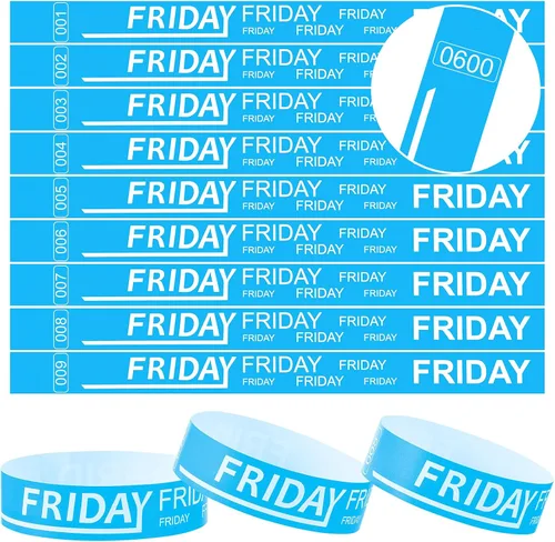 Henoyso 600 pulseras de papel para el viernes, pulseras de papel para eventos, impermeables, numeradas, día de la semana, para fiestas de adultos