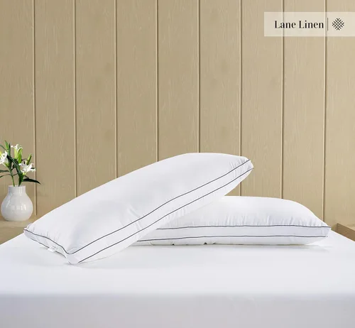 Vista 3 de LANE LINEN Juego de 2 almohadas de cama de tamaño estándar, almohadas de hotel con refuerzo de apoyo suave medio, almohada estándar de plumón