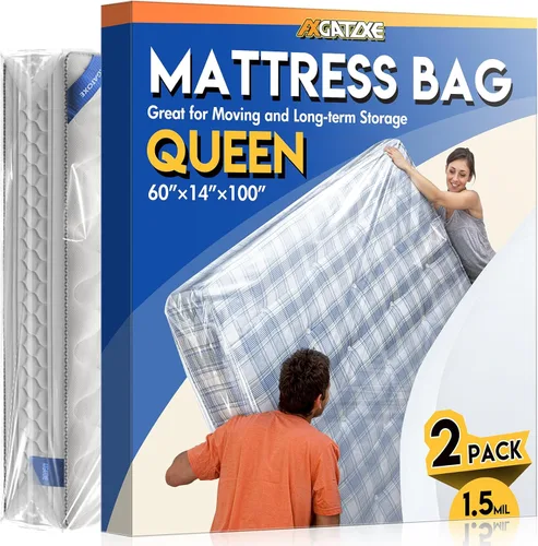 Vista 16 de 2 bolsas de colchón de plástico para almacenamiento en movimiento, funda de colchón impermeable, protector de colchón para suministros de mudanza