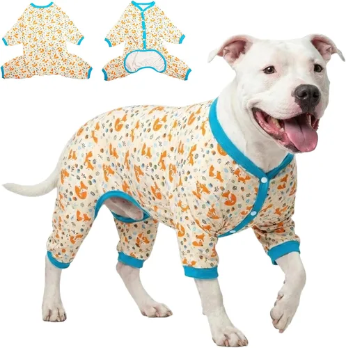LovinPet Pitbull - Pijama para perros, talla L, tela de franela elástica ligera, estampado de zorro tostado, overol para perros grandes, camisa de
