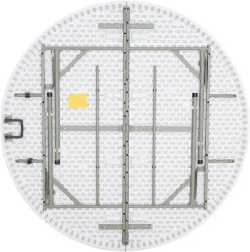Vista 3 de Paquete de 2 mesas redondas de 60 pulgadas de color blanco plegables para fiestas, mesa circular de plástico para exteriores, mesa redonda