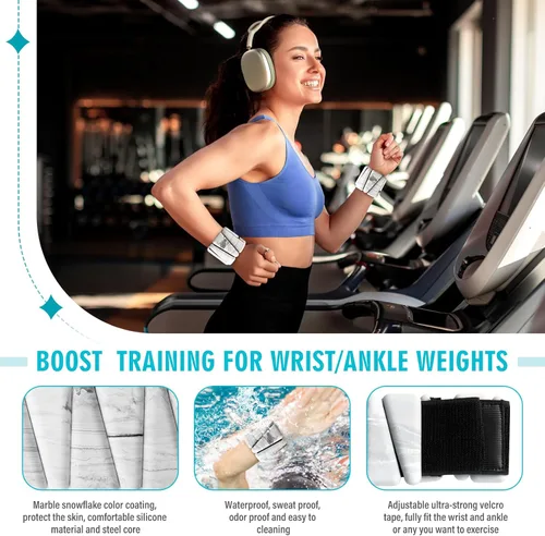 Vista 3 de Juego de 2 pesas de muñeca y tobillo ajustables para mujeres y hombres (1 libra cada uno), brazaletes de silicona con peso de 2 libras, se adapta a