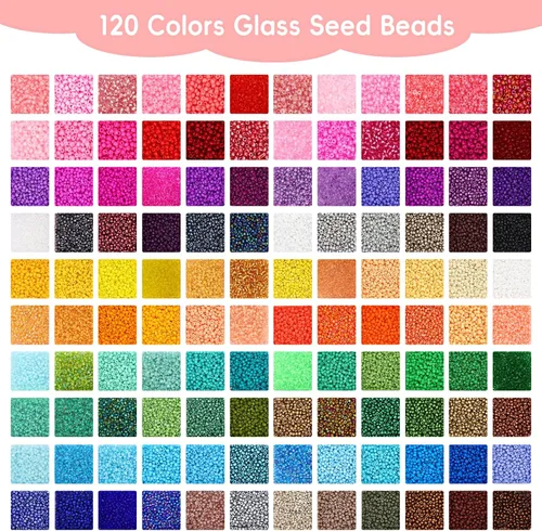 Vista 3 de QUEFE 62000 piezas 120 colores cuentas de semillas de vidrio para hacer joyas, cuentas mini de 2 mm con accesorios, kit de pulseras de amistad