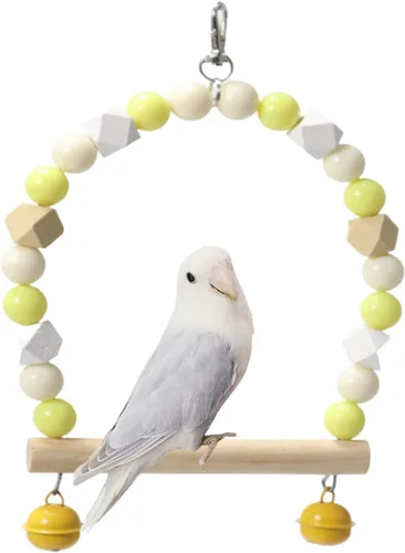 Vista 10 de Columpio de madera para pájaros para cacatúas, loros, perca, juguetes colgantes, periquitos, jaulas, patio de recreo, accesorios de gimnasios