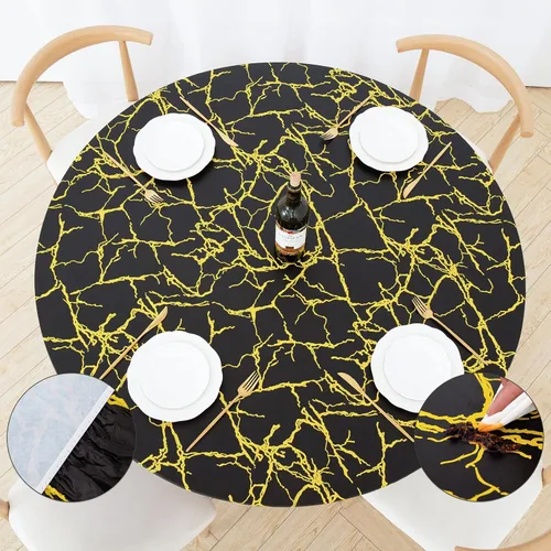 Vista 24 de UMINEUX - Mantel redondo de vinilo ajustable con bordes elásticos y reverso de franela, funda de mesa redonda impermeable, fácil de limpiar