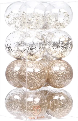 Vista 15 de Sea Team Paquete de 48 bolas de Navidad de plástico transparente inastillables, varios tamaños, adornos decorativos de Navidad con relleno delicado