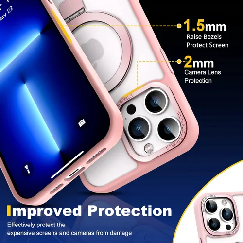 Vista 27 de IKARY Funda para iPhone 14 con soporte magnético oculto, compatible con Magsafe y protección contra caídas de grado militar, a prueba de golpes