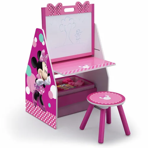 Delta Children Mesa de arte de lujo para niños | Caballete, escritorio, taburete, organizador de juguetes, Minnie Mouse de Disney