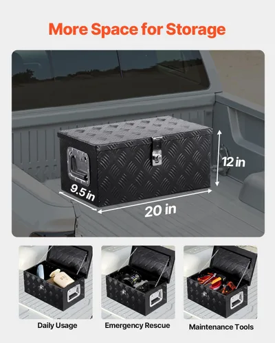 Vista 2 de VEVOR Caja de Herramientas de Aluminio Resistente para Cama de Camión, Caja de Herramientas con Placa Estriada con Mango Lateral y Llaves