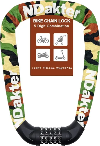 Vista 45 de NDakter Cerradura de cadena para bicicleta, combinación de 5 dígitos, resistente, antirrobo, cerradura de bicicleta de seguridad de Negro