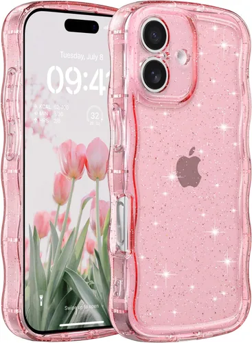 Vista 47 de FABSPARK Funda para iPhone 13, Bonita Funda con Láser Colorido Retro Exquisito Borde Ondulado Rizado Curvo, Protector Estético de TPU Suave