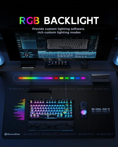 Vista 7 de GravaStar Teclado inalámbrico para juegos Mercury K1 Lite 75% y mouse inalámbrico Mercury M2