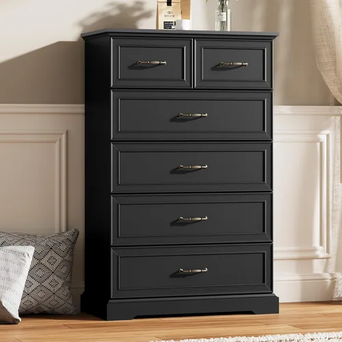 Vista 18 de Thacuok Cómoda de 3 cajones para dormitorio, cómoda de madera de 24 pulgadas de ancho, cómoda rústica de granja con cajones grandes y asas de metal