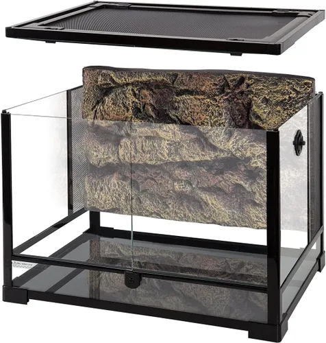 REPTI ZOO Tanque grande de terrario de vidrio para reptiles de 34 galones con fondos de espuma, puerta de doble bisagra con ventilación de pantalla,