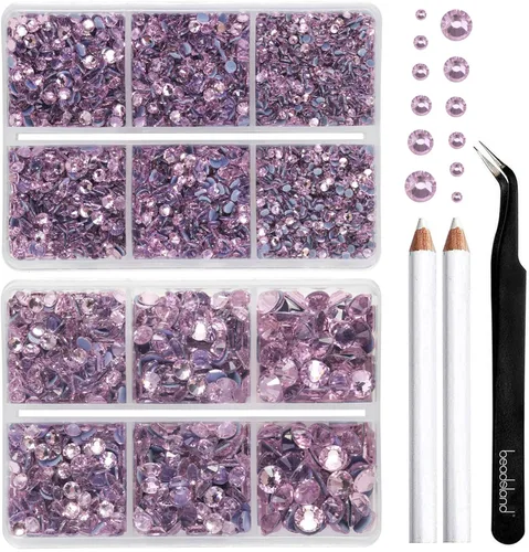 Vista 17 de BEADSLAND Diamantes de imitación termoadhesivos, 6080 piezas de diamantes de imitación azules para manualidades en ropa, 6 tamaños mixtos con lápiz