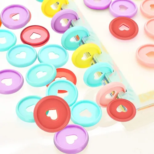 Vista 3 de Fantasyon 60 discos de plástico para carpeta de hojas sueltas, 6 colores de discos de expansión de disco y anillos para añadir páginas, notas u