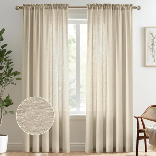 Vista 29 de Melodieux Cortinas semitraslúcidas blancas de 24 pulgadas de largo para cocina, cafetería, dormitorio, ventanas pequeñas, con bolsillo para barra