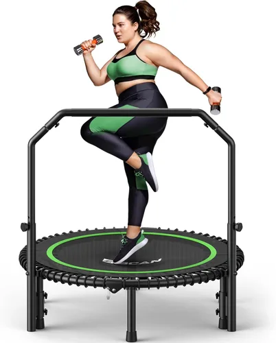 Vista 14 de BCAN BT2 450/550LBS Mini Rebounder Trampoline for Adults with Bar, Fitness Trampoline with Bungees, Adjustable Handle, Stable & Quiet, Indoor