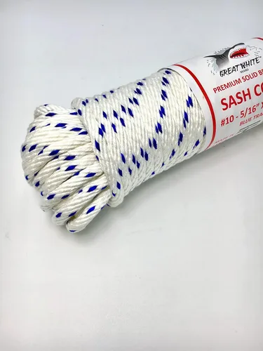 Vista 6 de GREAT WHITE BLUTRACE® SASH - Cordón #10 fabricado en Estados Unidos, 5/16 pulgadas x 100 pies, banda de algodón, amarre para campamento, tendedero