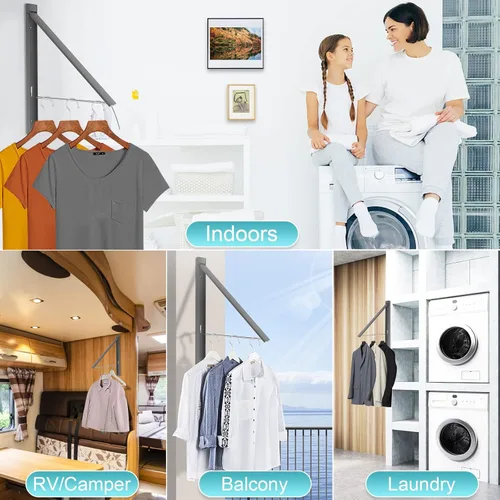 Vista 8 de Ithywat Estante de secado de ropa retráctil, ahorro de espacio, colgador plegable montado en la pared para lavandería, organización