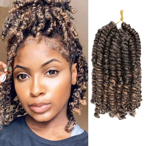 Vista 17 de Dorsanee Extensiones de cabello sintético corto estilo Bob Spring Twist de 6 pulgadas, 6 paquetes de extensiones de cabello sintético pretrenzado