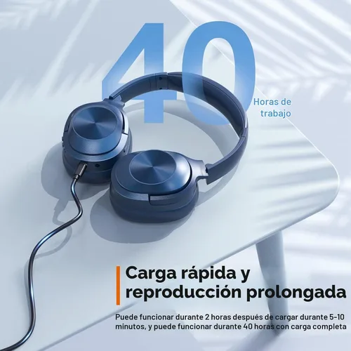 Vista 6 de Auriculares con cancelación activa de ruido, auriculares inalámbricos con cancelación de ruido, micrófono de 40 horas de reproducción, auriculares